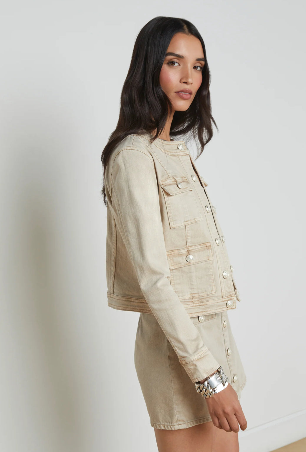 L’AGENCE Yari Collarless Jacket in Biscuit