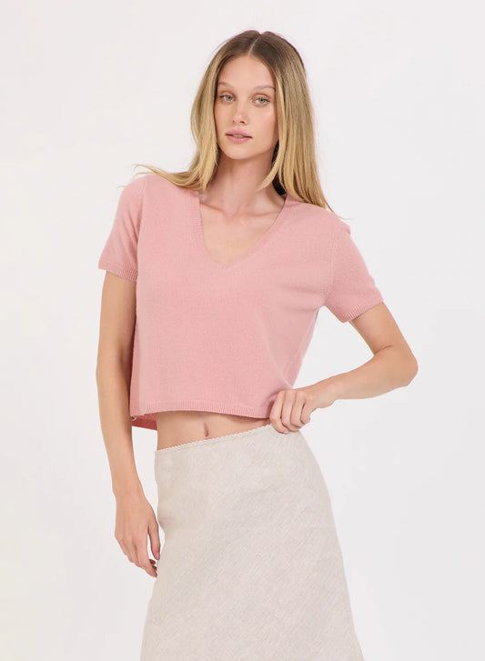 ONE GREY DAY Kadri Cashmere Vneck Tee - Rosewood