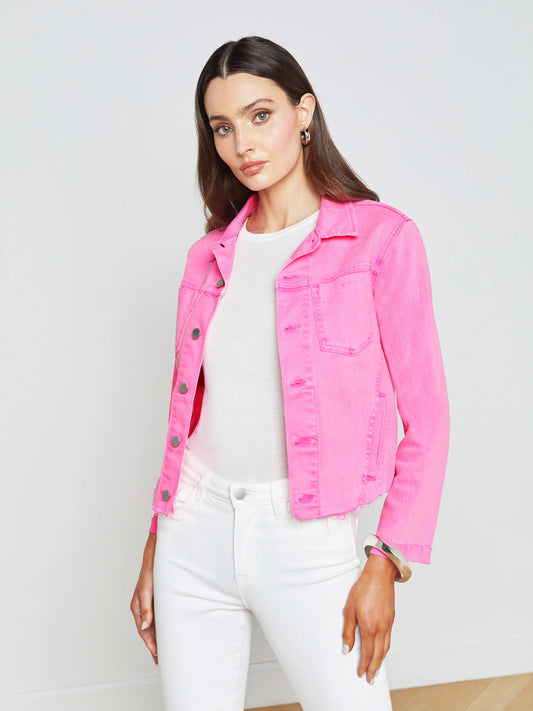 L’AGENCE Janelle Denim Jacket in Shocking Pink