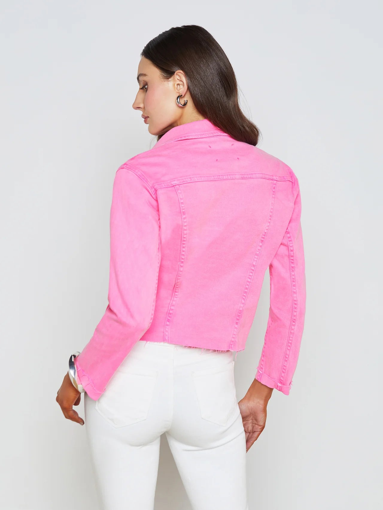 L’AGENCE Janelle Denim Jacket in Shocking Pink