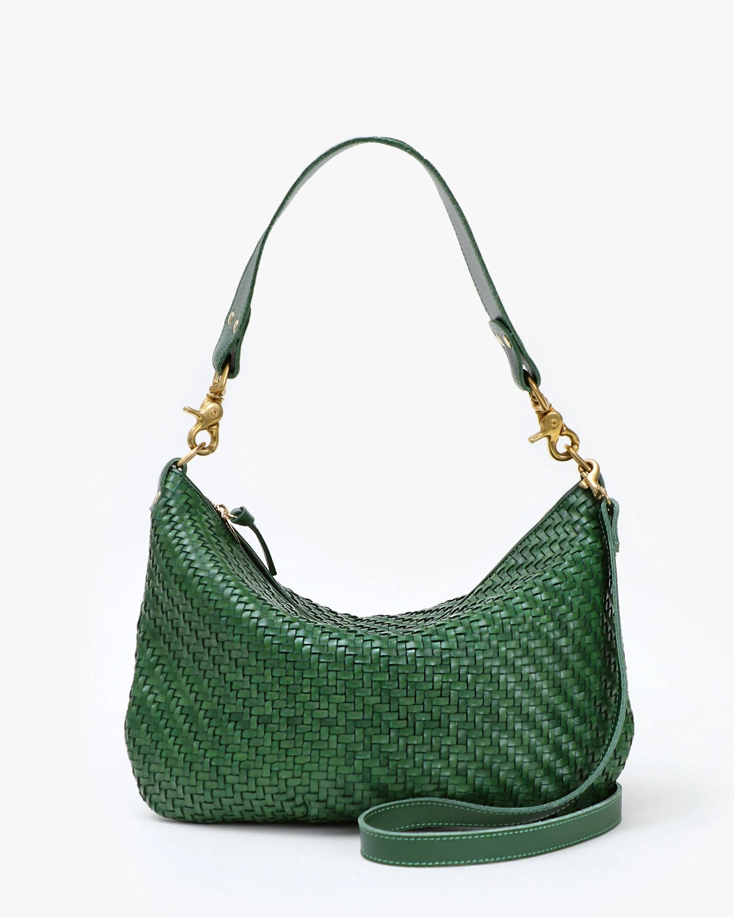 CLARE V Moyen Messenger Evergreen Woven