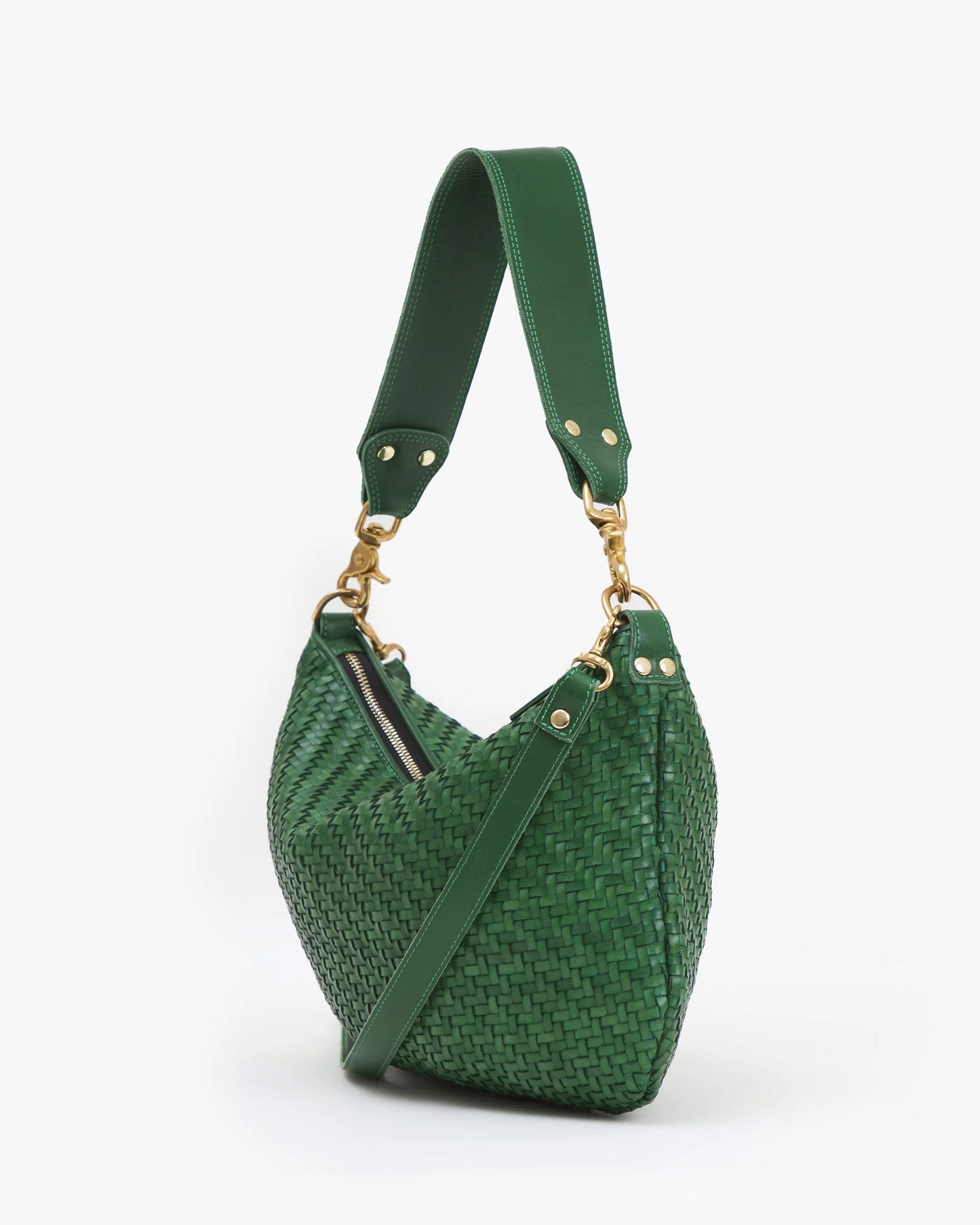 CLARE V Moyen Messenger Evergreen Woven